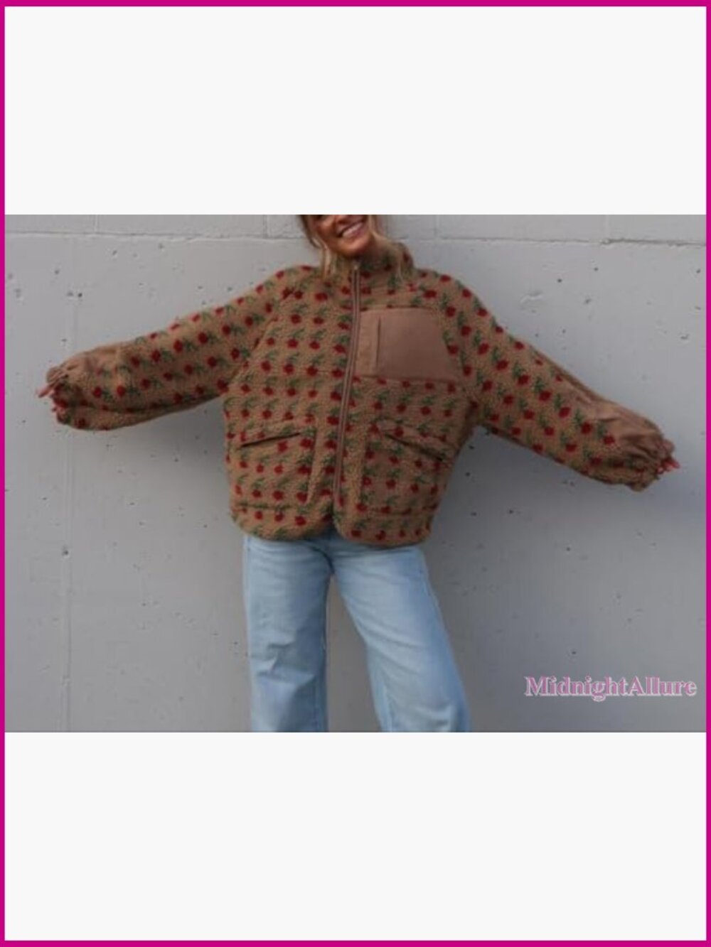 Oversized Faux Fur Sherpa Fleece Jacket Winter Casual Zip Up - Picture 4 of 6